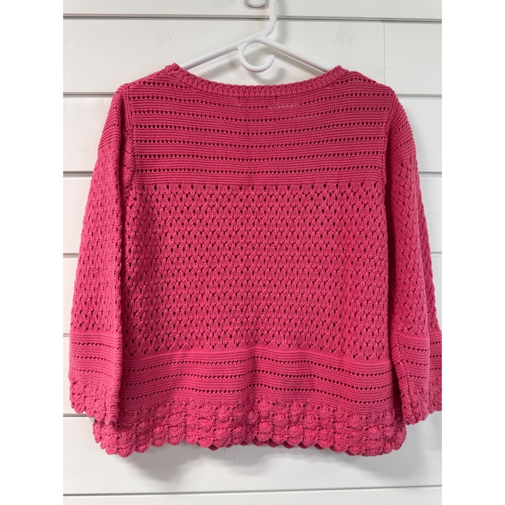 Boden Pink Cotton Pointelle Knit Scalloped Hem Sweater K0336 Womens Large - Picture 7 of 9
